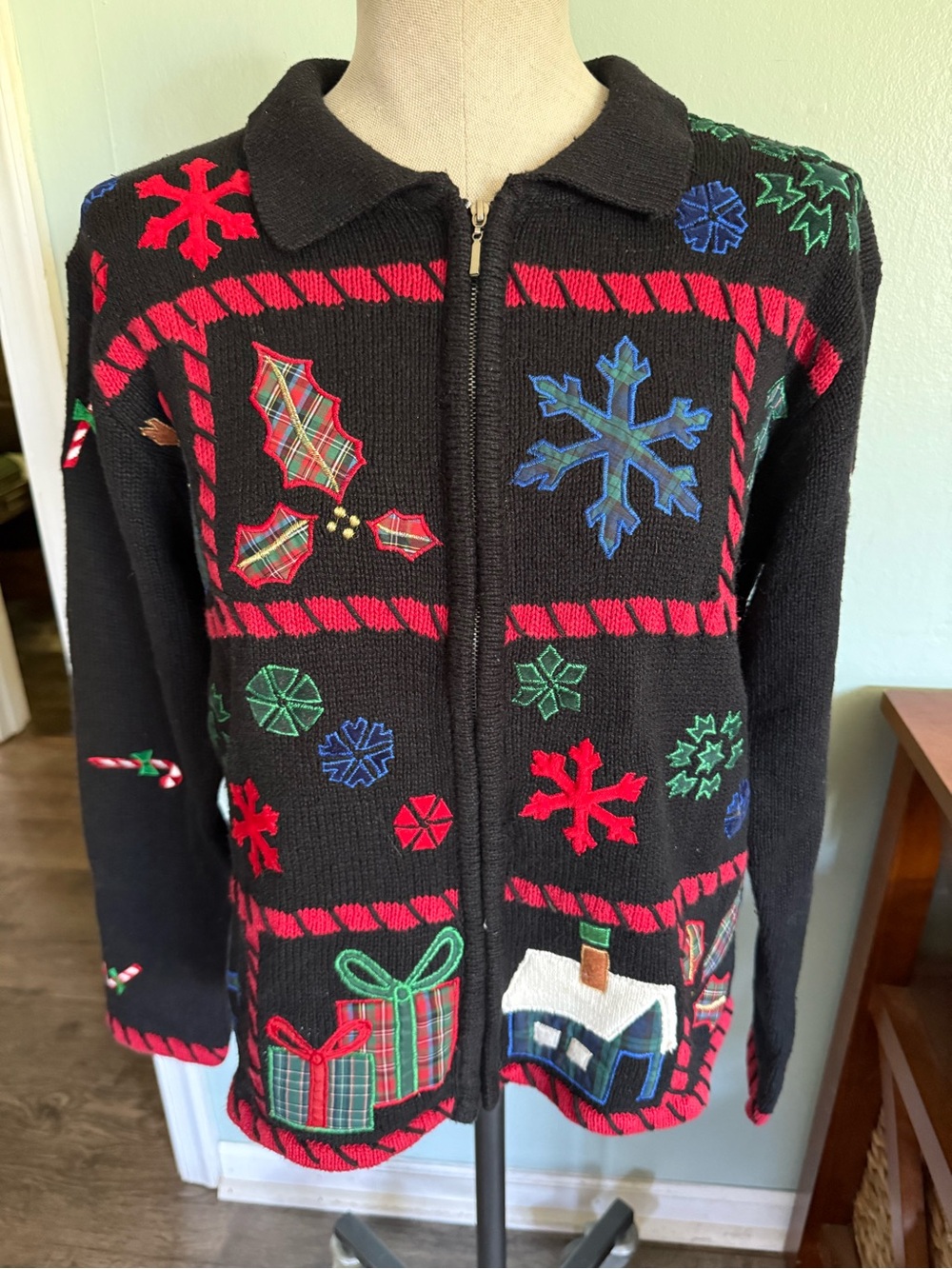 Designers Original Studio Full Zip Ugly Christmas Holiday Sweater Size Small